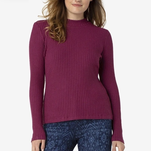 NWT Liverpool Ribbed Mock Neck Knit Long Sleeve Dried Plum - Picture 2 of 8